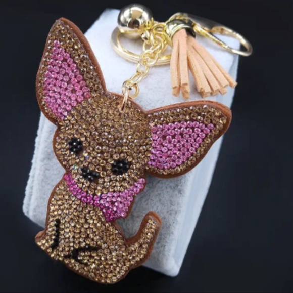NEW! Crystal Rhinestone Chihuahua Keychain/Purse🎒👜 Charm ~ 🐾🎁🐕 Dog Pet Paw - Picture 2 of 6